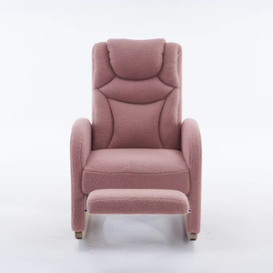 Moderna e Resistente Sedia a Dondolo Rosa per Soggiorno, Interno/Esterno, Relax, Tessuto Teddy, Design con Gambe in Legno, Arredamento per la Casa - Product Image 6