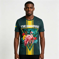T-shirt Athlétique Homme Grande Taille à Manches Courtes en Polyester à Prix Bas, Impression Personnalisée avec Motif Drapeau des Bahamas