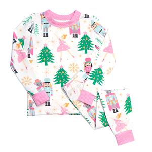 Conjunto de Ropa de Boutique para Niñas, Pijamas con Estampado de Cascanueces Navideños al por Mayor, Color Rosa - Product Image 1