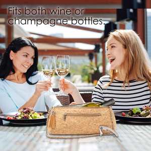 Personalized Fashion Single <b>Bottle</b> Wine Purse | Thermal Insulated Clutch Tote for Women (<b>Cork</b>) - Product Image 2