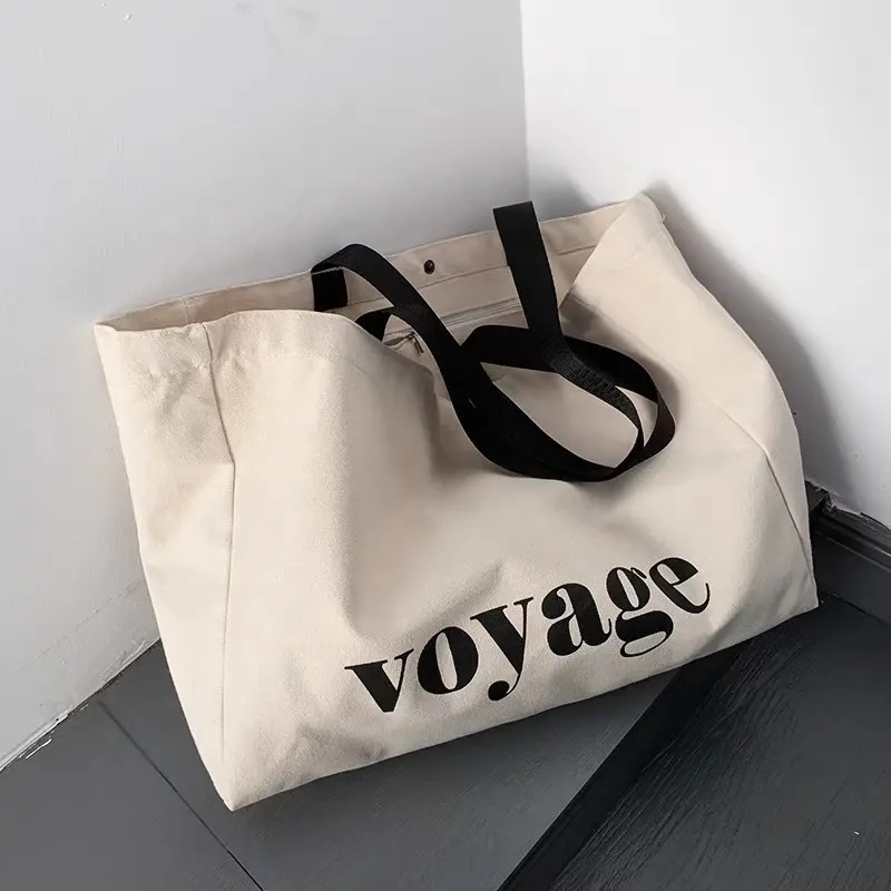 Chuanghua Bolsa de compras Lona con logotipo impreso Bolsa de lona con bolsillo y cremallera Bolsa de algodón personalizada