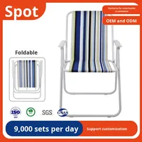 Chaise de camping pliable d'extérieur en gros, chaise de plage de loisirs, chaise de pêche, cadre en acier tubulaire en fer, accoudoirs en polyester, dossier de chaise