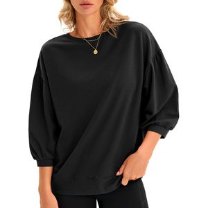 Sudadera de Mujer con Mangas Abullonadas, Corte Holgado, Cuello Redondo, Informal, Transpirable, de Algodón Tejido, para Otoño - Product Image 1