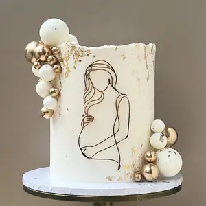 Dekorasi kue ibu hamil garis sederhana akrilik dekorasi selamat ulang tahun untuk pemasok atasan kue ibu hamil