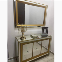 Meuble de salon miroir en promotion, console de luxe dorée, buffet miroir pour la décoration de la maison et des hôtels
