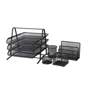Metal Office Desk Tidy 5 Piece Organiser Set 3 Tier A4 Filing Tray Pen Pot,Memo Pad Holder,Letter Sorter Rack <b>File</b> Holder - Product Image 2