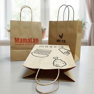 ถุงกระดาษคราฟท์สีน้ำตาลสำหรับใส่ของกลับบ้าน พิมพ์โลโก้ของคุณเองได้ - Product Image 4