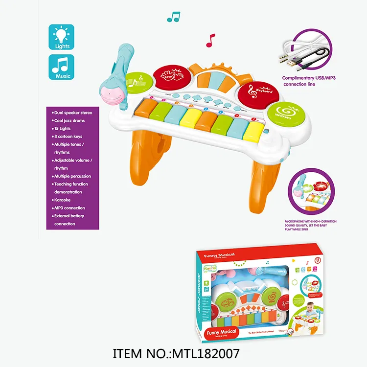 최신 악기 어린이 장난감 드럼 세트 교육 8key 아이의 장난감 피아노 mocrophone 및 USB 충전 라인