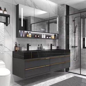 Meuble-lavabo mural de luxe européen 2025 avec double vasque et armoires de salle de bain avec miroir pour la famille ou l'hôtel - Product Image 1