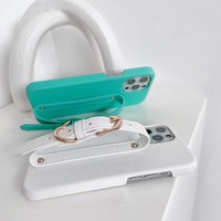 Casing HP Tekstur Litchi dengan Tali Rantai Pergelangan Tangan, Pelindung Keras Setengah Terbungkus Anti Benturan untuk IPhone 16 Pro 15 14 13 12