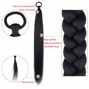 ต่อผมหางม้าแบบเส้นใยทนความร้อน 2 ชิ้น ขนาด 26 นิ้ว พร้อมยางยืดสีต่างๆ แบบตรงเรียบ ง่ายต่อการต่อ - Product Image 3