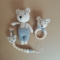Ours en crochet naturel pour bébé, 100% fait main, jouet amigurumi doux en tricot avec rembourrage en coton PP, doudou