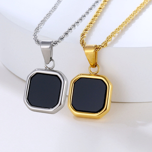 Grosir liontin Enamel hitam persegi jimat Enamel baja tahan karat mata harimau liontin batu untuk pria