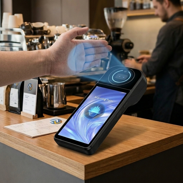 Newest Android 14 8-Core Smart POS Handheld 4G WiFi Bluetooth NFC Reader Built-in Receipt Printer High-Security Palm Vein