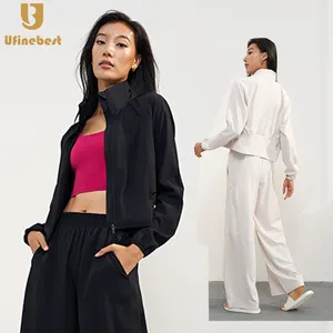 sun-proof quickly dry Light coat Yoga Full Zip Up Sleeve Sports Jackets Custom Logo Side Pockets Gym Fitness Tops For Women
