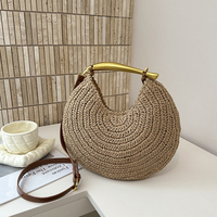 Tas Selempang Wanita Anyaman Jerami Bulat 2026, Tas Tangan Crossbody Bundar Buatan Tangan, Tas Pantai Musim Panas Gaya Boho, Tas Tote Raffia