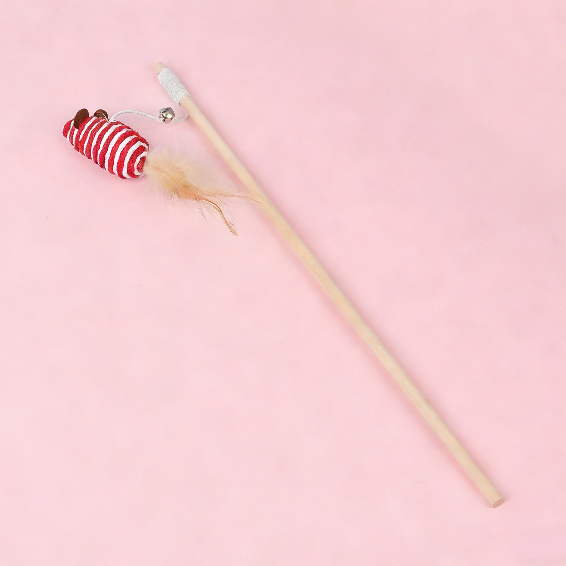 Jouet pour chat en bois - Souris rouge et blanche