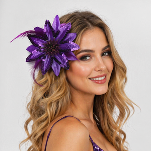13cm Large Silk Flower <strong>Hair</strong> Clip with Feather and Glitter Sweet <strong>Floral</strong> <strong>Hair</strong> <strong>Accessories</strong> for Wedding Party Event Decoration - Product Image 3