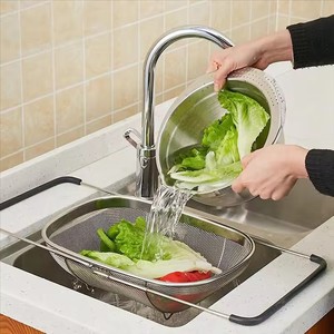 Stainless Steel Telescopic <strong>Strainer</strong> Basket, Vegetable Fruit <strong>Strainers</strong>,Rubber Handle Kitchen <strong>Sink</strong> <strong>Strainer</strong> Basket Tool - Product Image 1