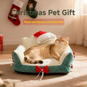 Weihnachts-Sofa Haustierbett Plüsch-Fleece Waschbar Atmungsaktiv Modern Modisch Rutschfester Boden Warmes Katzen- und Hundebett - Product Image 3