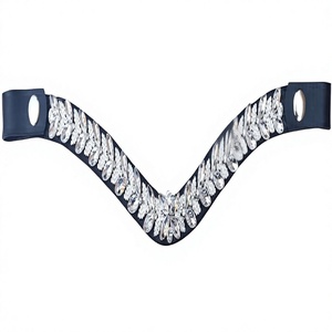 Sangle de tête de cheval en cuir avec feuille de cristal et strass pour l'équitation et le dressage - Product Image 1