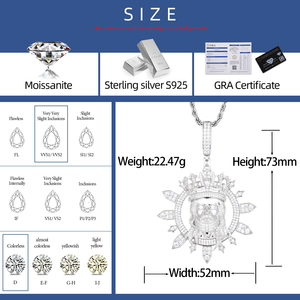 कारखाने के ठीक गहने सफेद सोना 925 स्टर्लिंग चांदी पूर्ण प्रयोगशाला हीरा मोइससानाइट जेसस पेलेंट पुरुषों के लिए - Product Image 6