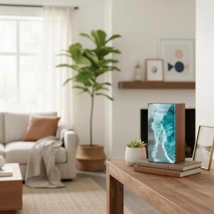 Urne funéraire rectangulaire en époxy et bois, surface polie, pour crémation, vente en gros - Product Image 2