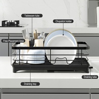 Meuble de rangement multifonctionnel pour vaisselle avec système de drainage intégré, égouttoir de comptoir minimaliste pour assiettes, bols et tasses
