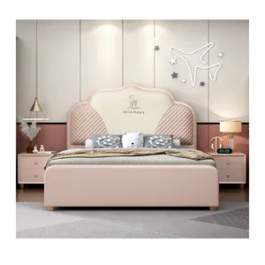 현대 어린이 침실 가구 부드러운 침대 핑크 침대 소녀 공주 침대