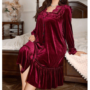Camicia <span class=keywords><strong>da</strong></span> <span class=keywords><strong>Notte</strong></span> Comoda e Larga per Donne <span class=keywords><strong>Taglie</strong></span> Forti, Nuovo Stile con Rifiniture in Pizzo e Velluto, Perfetta per il Relax - Product Image 1