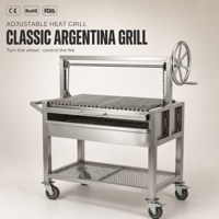 Barbecue au charbon de bois en acier inoxydable pour l'Argentine avec grille réglable 800x450 mm, grille de barbecue en V et roues verrouillables, personnalisable OEM