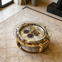 Table basse de style montre créative personnalisée, cadre en fibre de verre, mobilier d'intérieur de luxe doré, grand bureau rond pour canapé