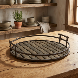 Plateau de service en bois fait main avec poignée métallique, motif animalier, finition polie, portable, compatible lave-vaisselle et micro-ondes, pour la maison et la restauration - Product Image 1