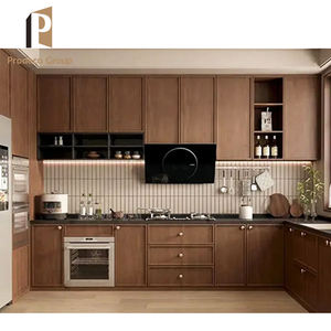 キッチンキャビネットヴィラ用カスタマイズされた完全高級ダークウッドモダンデザイン白 - Product Image 4