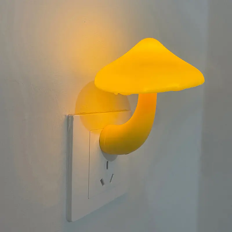 Warm Yellow Mushroom Wall Socket Lights Room Decor EU US Plug Light-controlled Sensor LED Night Light Home Bedroom Decoration