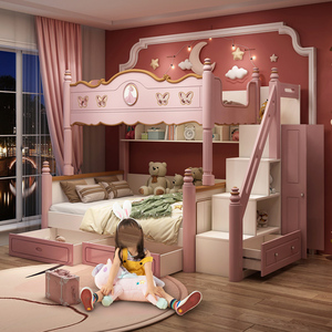 Letto a Castello in Legno per Bambini e Ragazze, Set Camera da Letto Moderno Lucido, Divano Letto Stabile - Product Image 6