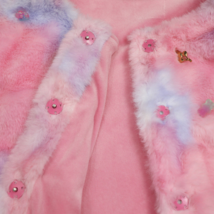 Veste en peluche tie-dye rose et bleue pour filles, hiver 2026, avec ornements 3D de dessins animés, col rond, coupe courte, pour les 3-14 ans - Product Image 4