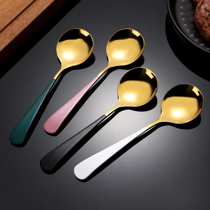 Leadshion Custom Cupping Spoon Colored Stainless Steel 18/10 Cupping Round Spoon Soup Spoon