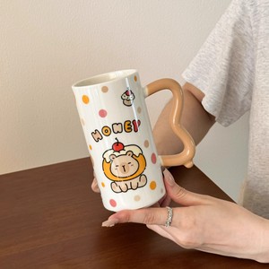 Cute Kapibala <b>Ceramic</b> <b>Mug</b> With Handle Cartoon Pattern Polka Dot Striped Checkered Design For Coffee Tea Breakfast Gift - Product Image 4