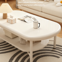 Table basse ovale blanc crème avec étagère de rangement à 2 niveaux, table centrale double couche de style français moderne pour la décoration du salon