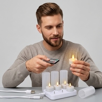 Nouvel ensemble rechargeable de 12 bougies chauffe-plat LED électriques sans flamme, blanc chaud scintillant, pour la décoration intérieure
