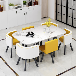 Sang Trọng Bằng Gỗ Hiện Đại Đầy Đủ Gỗ Bằng Đá Cẩm Thạch Bàn Ăn Đặt 6 Chỗ Ngồi Bàn Với Ghế Phòng Khách Nhà Hàng Đồ Nội Thất Bộ Ghế - Product Image 1