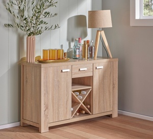 Buffet moderne de style farmhouse avec rangement pour vin et tiroir, armoire de cuisine en bois avec porte de grange - Product Image 1