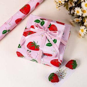 Holiday gift wrapping <b>paper</b> with cute strawberry <b>pattern</b> Double sided printed with pink checks Customizable - Product Image 1