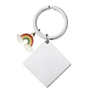 Factory New <b>Square</b> Metal Stainless Steel Material Carving Holiday Gift Blank Keychain Accessories - Product Image 3