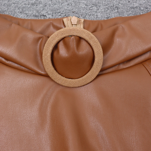 Jupe trapèze personnalisée pour femme, en maille douce, respirante, décontractée, avec ceinture, taille naturelle, détail de couture en cuir, teinte en pièce - Product Image 3