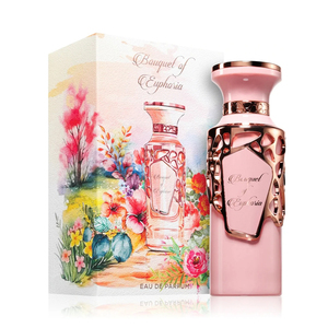 Bouquet of <span class=keywords><strong>Euphoria</strong></span>, Eau de Parfum para <span class=keywords><strong>Mujer</strong></span>, 100 ml, Botella Decorativa Rosa y Dorada de Lujo, Fragancia Oriental Árabe con Empaque Floral en Acuarela - Product Image 1