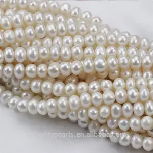8-9mm grade AA + blanc naturel véritable bouton d'eau douce perle ronde brin de perles