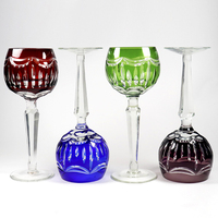 Ensemble de verres gravés bohèmes tchèques, gobelet Edo Kiriko, verre à vin, coupe à vin, coupe à pied taillée à la main, transparente, rouge, bleue, gobelet fait à la main