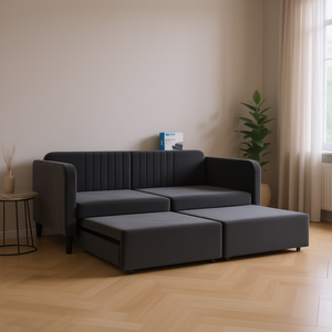 Dark Gray Velvet <b>Sofa</b> <b>Bed</b> 39.4x74.8 Inch <b>Trundle</b> Modern Living Room Furniture - Product Image 2